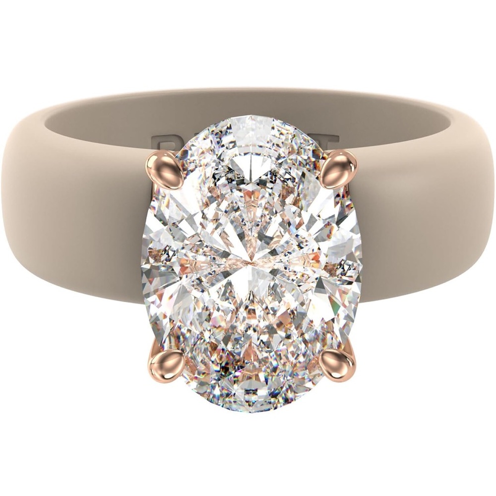 ♥️💖 NWT Rinfit SILICONE WEDDING RING Huge Oval Cut CZ Ivory & Rose Gold